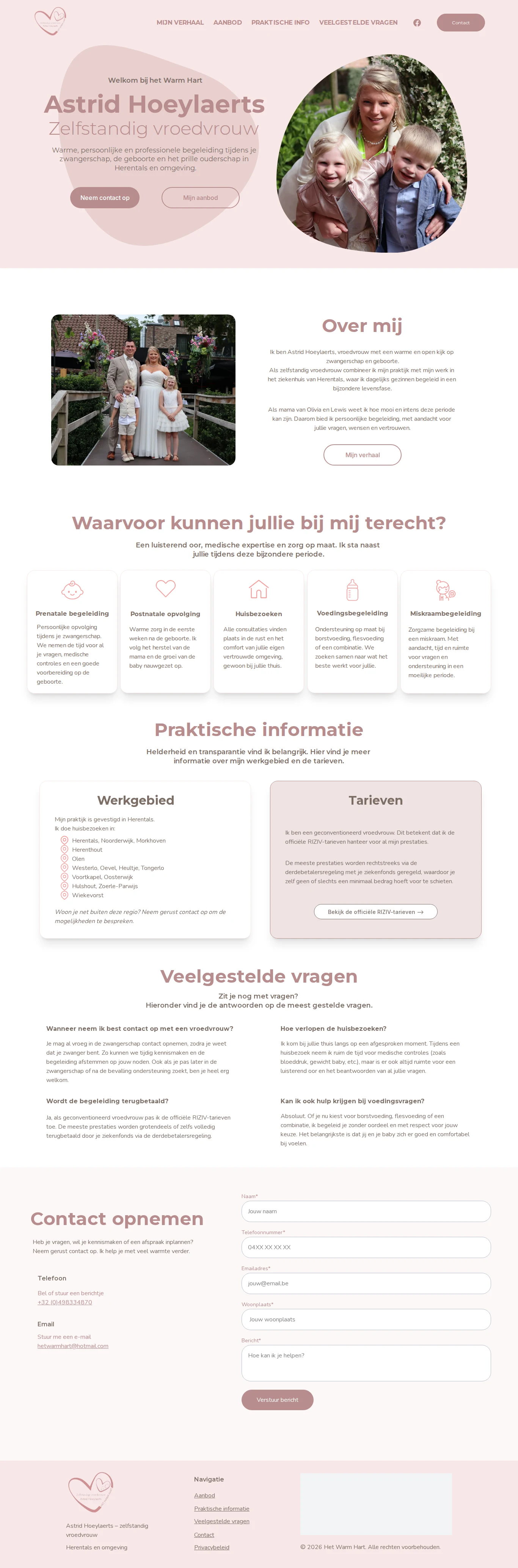Volledige desktop-homepage van Het Warm Hart