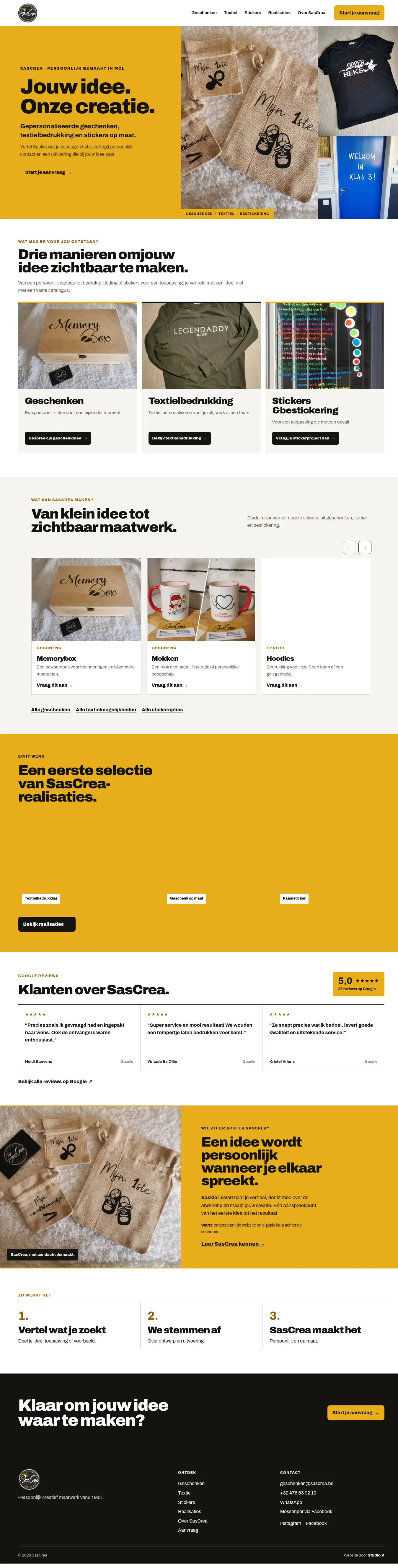 Volledige desktop-homepage van SasCrea
