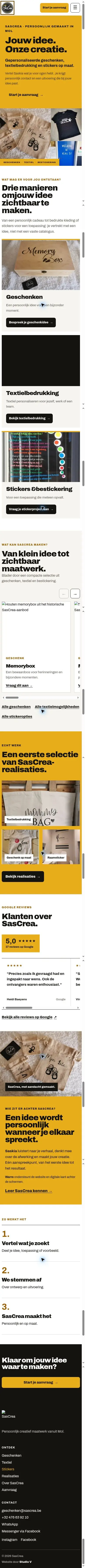 Volledige mobiele homepage van SasCrea