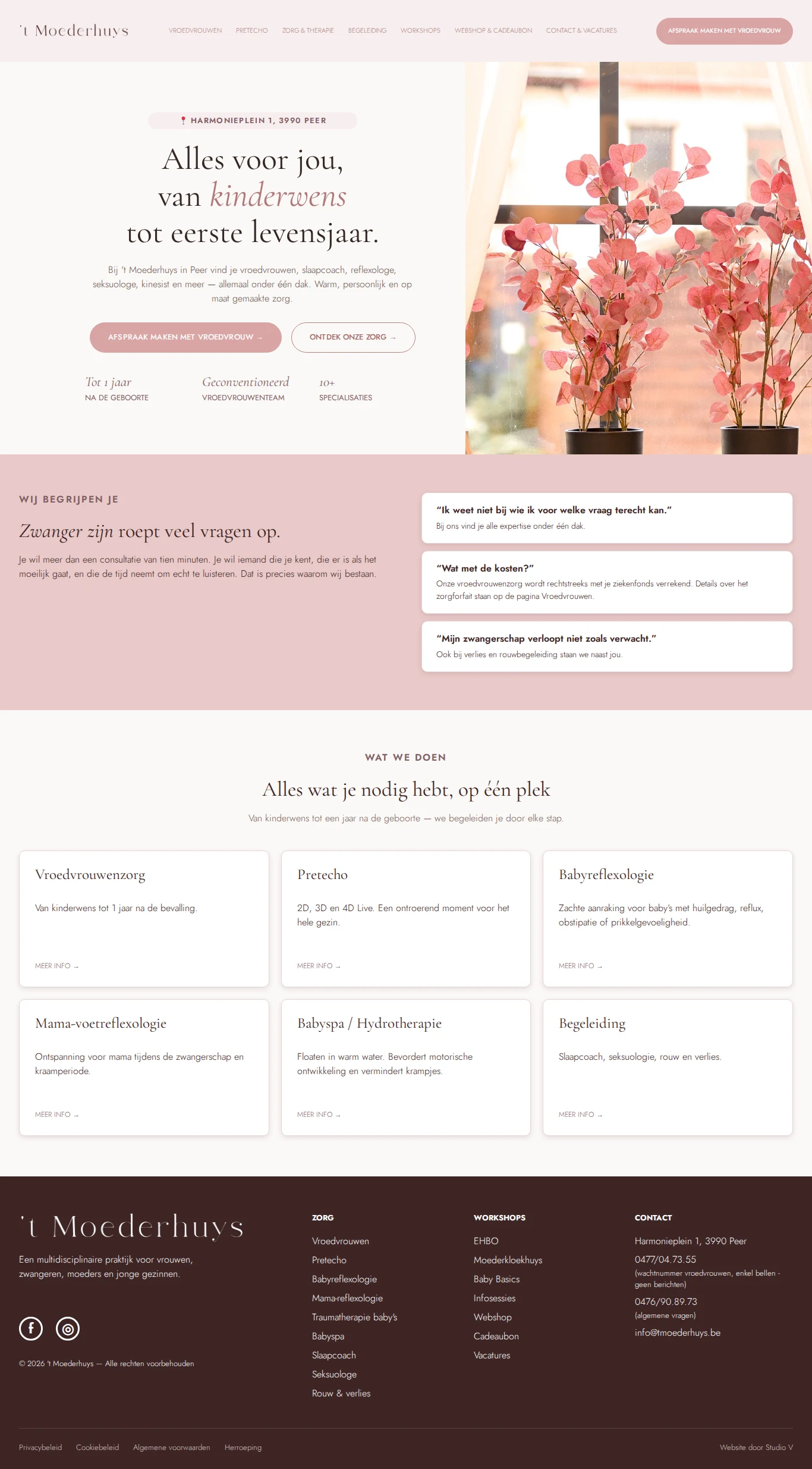 Volledige desktop-homepage van ’t Moederhuys