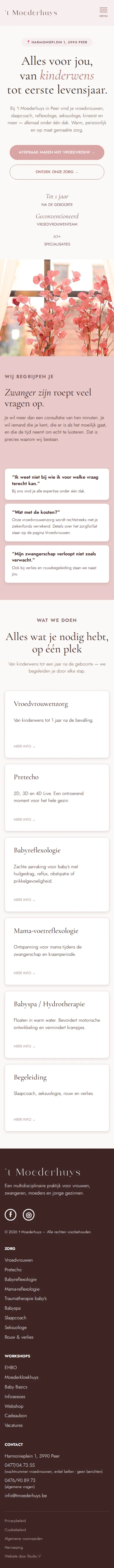 Volledige mobiele homepage van ’t Moederhuys